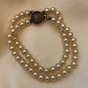 Antique Gold Vermeil Sterling Silver Double Strand Akoya Pearl Bracelet